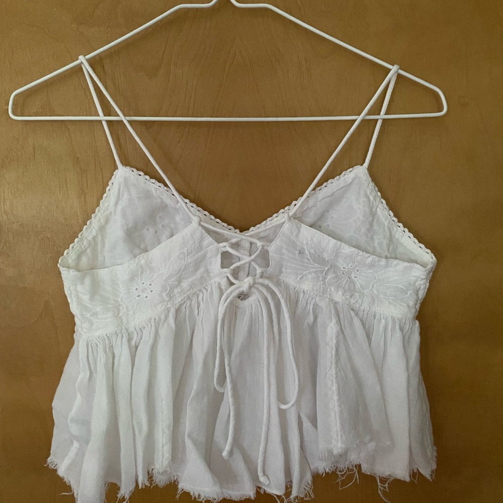 Aerie White Eyelet Gauze Crop Top S - Picture 2 of 4